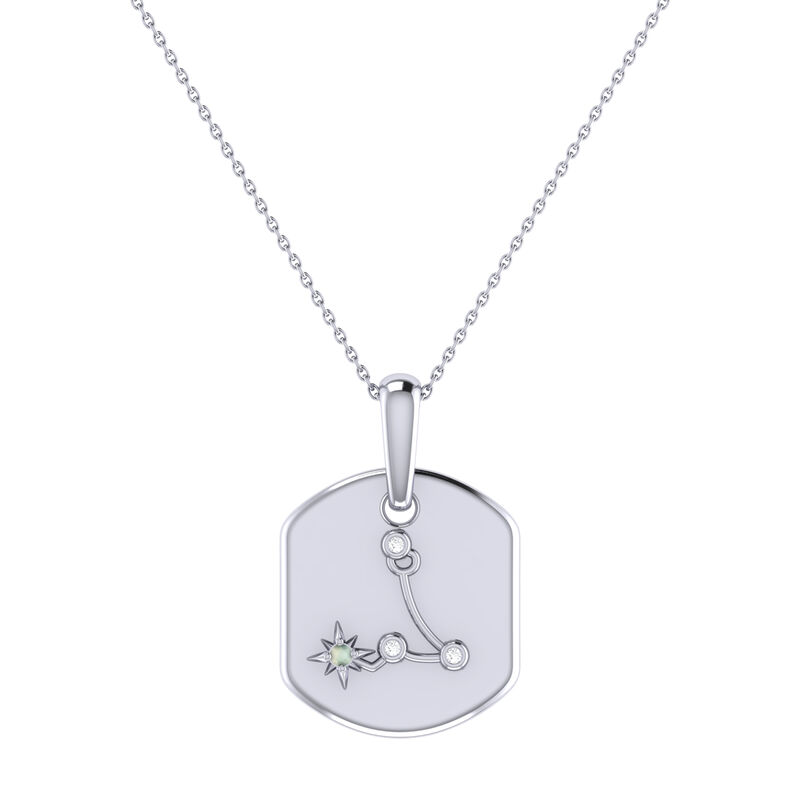 Diamond and Aquamarine Pisces Constellation Zodiac Tag Necklace in Sterling Silver image number null
