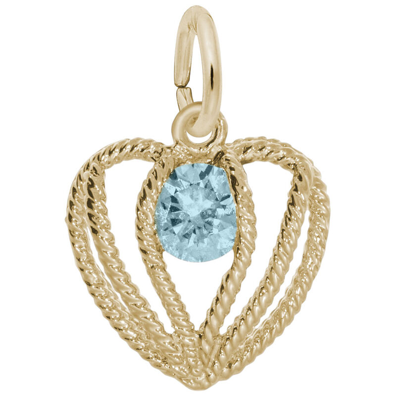 March Birthstone Held in Love Heart Charm in 14k Yellow Gold image number null