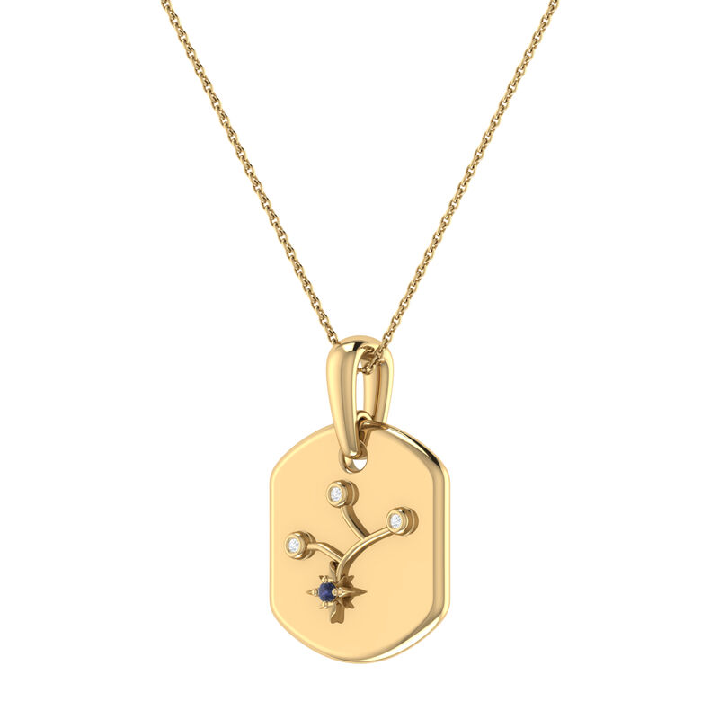 Diamond and Blue Sapphire Virgo Constellation Zodiac Tag Necklace in 14k Yellow Gold Plated Sterling Silver image number null