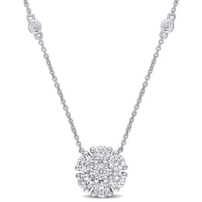 Created Moissanite Flower Station Necklace in 10k White Gold