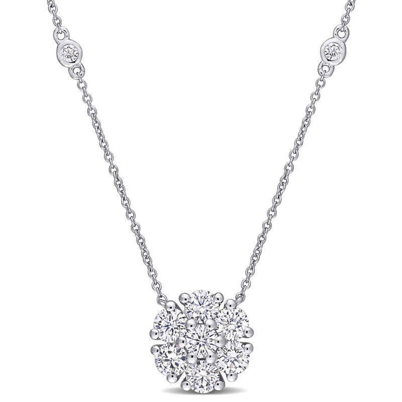 Created Moissanite Flower Station Necklace in 10k White Gold image number null