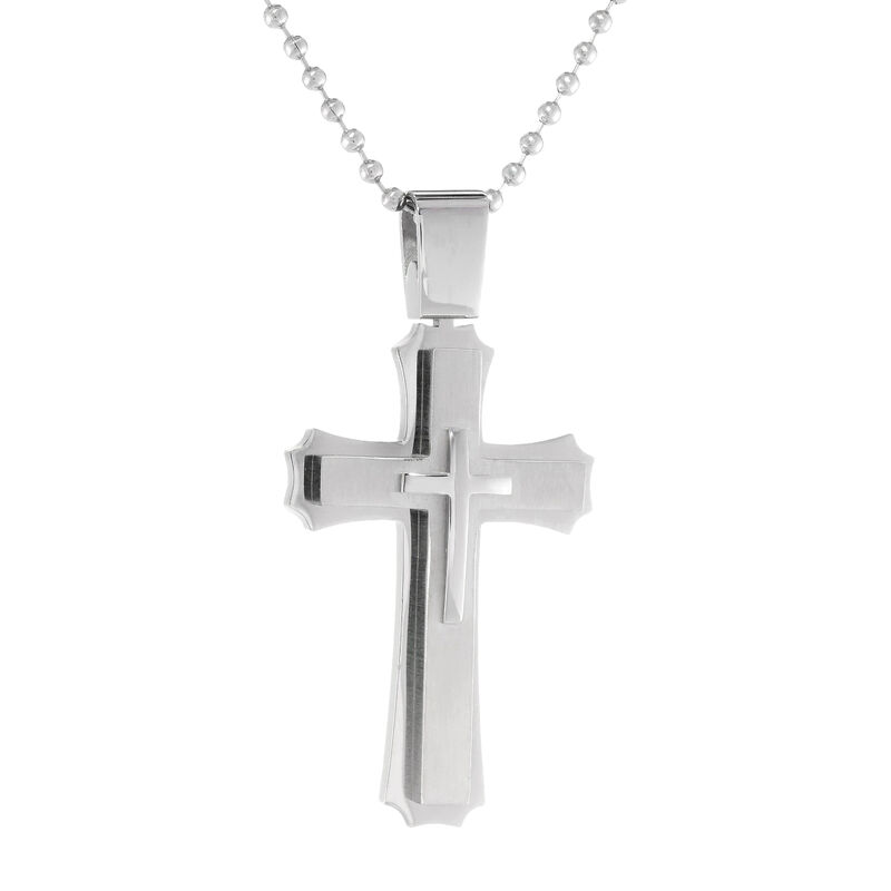 Men's Stainless Steel Three-Layer Cross Necklace image number null