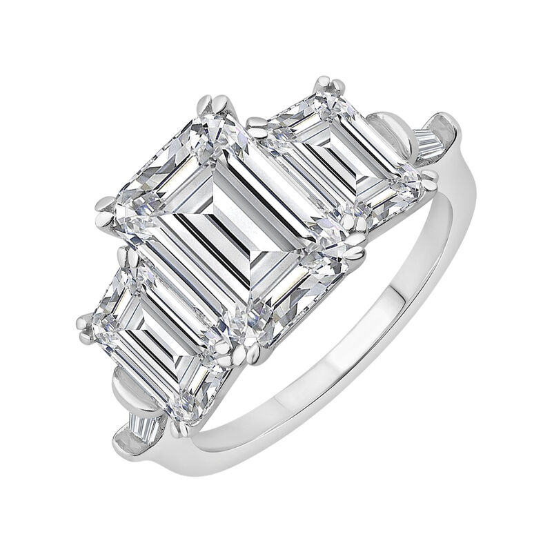 Emerald Lab Grown Diamond 5ctw. Three Stone Engagement Ring in 14k White Gold image number null