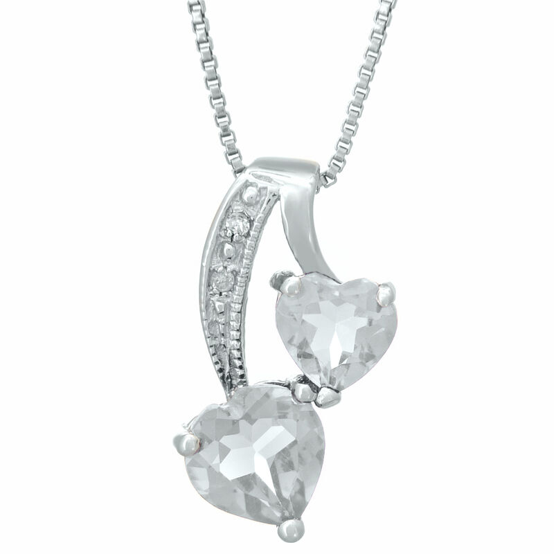 Heart Genuine White Topaz Diamond Sterling Silver Pendant 18" image number null