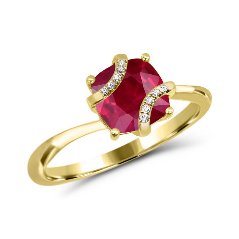 Cushion-Cut Created Ruby & Diamond Swirl Ring in 10k Yellow Gold image number null