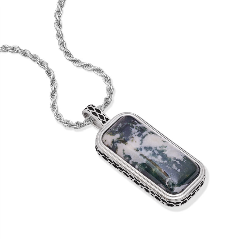 Tree Agate Stone Tag in Sterling Silver & Black Rhodium image number null