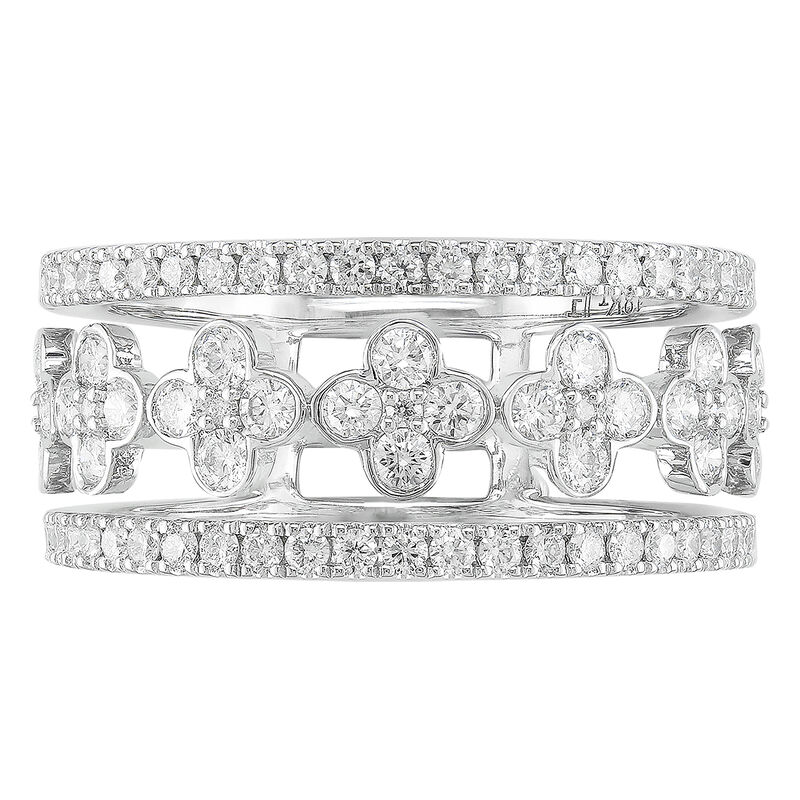 Round Natural Diamond 3/4ctw. Open Clover Multi Row Ring in 14k White Gold image number null