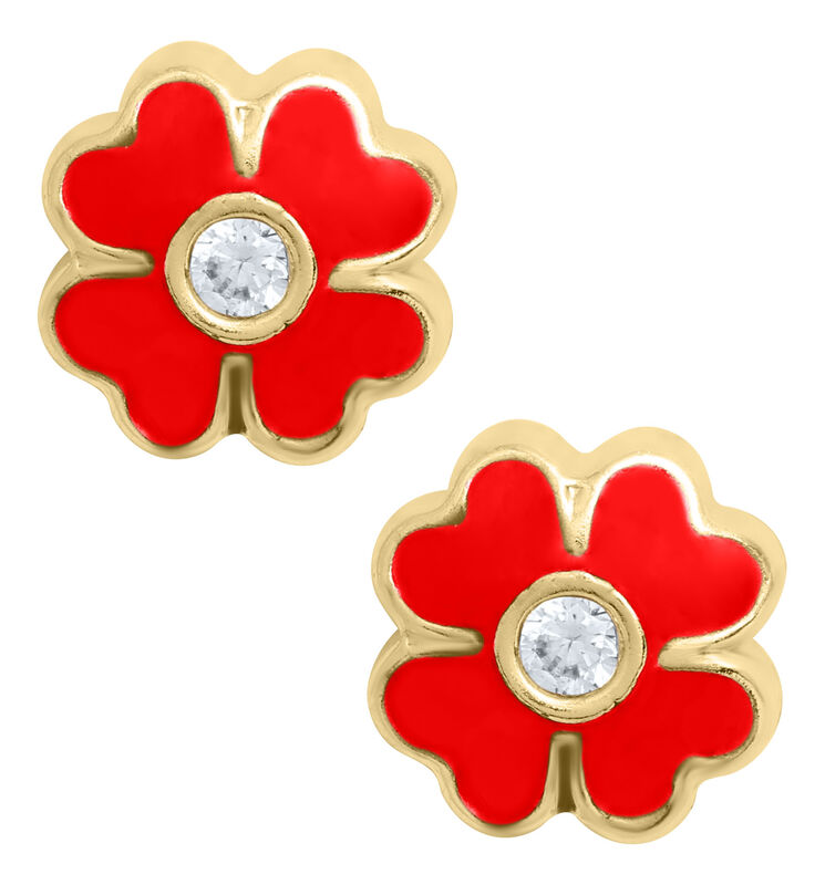 Children's Red Flower Stud Earrings in 14k Yellow Gold image number null