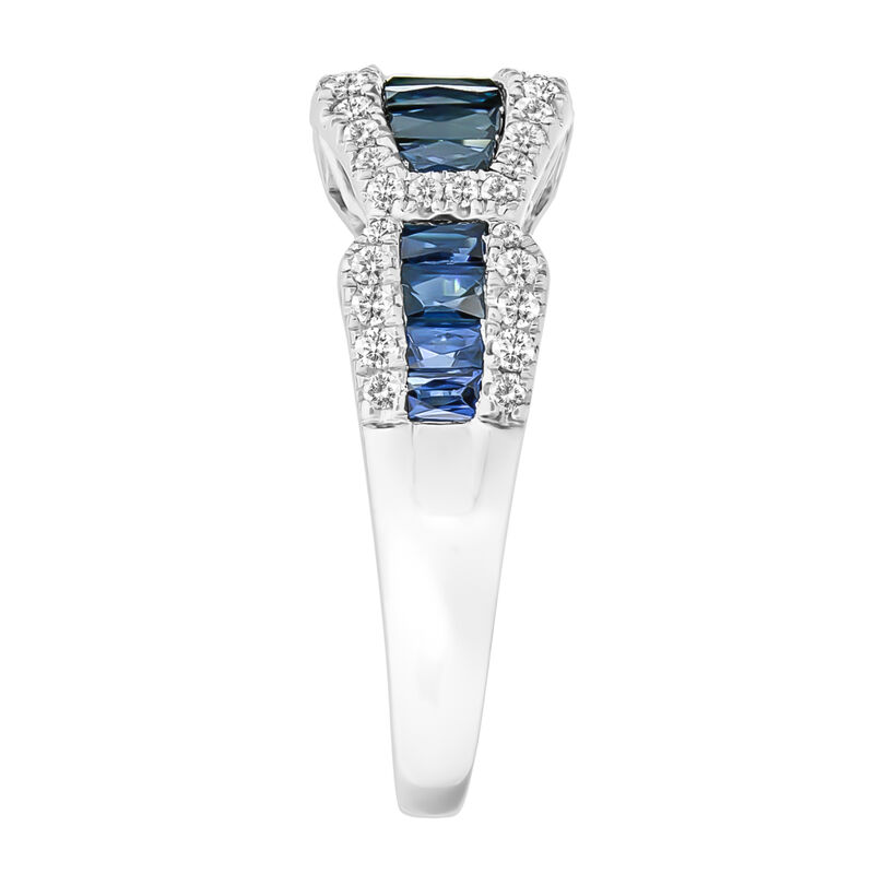 Baguette Sapphire & Diamond Ring in 10k White Gold image number null