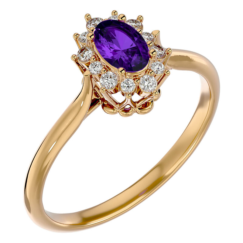 Oval-Cut Amethyst & Diamond Halo Ring in 14k Yellow Gold image number null
