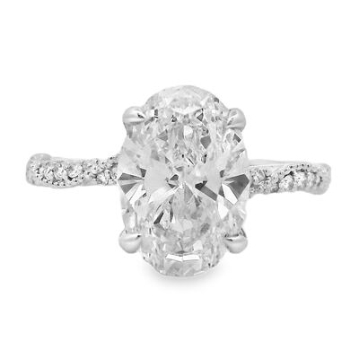 Oval Lab Grown Diamond 3 1/5ctw. Milgrain Engagement Ring in 14k White Gold