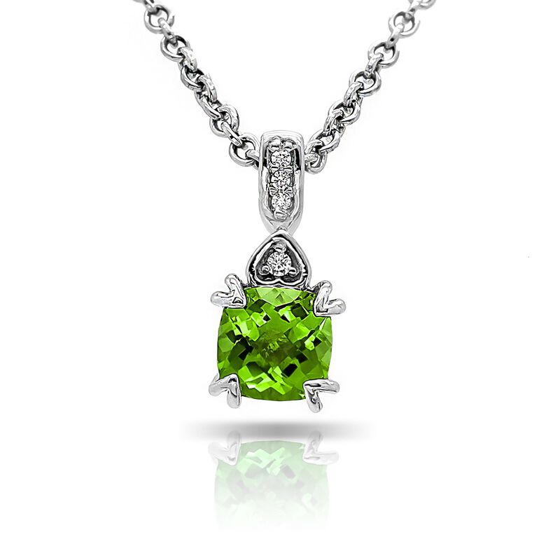 Peridot & Diamond 'Hearts' Pendant in 10k White Gold image number null