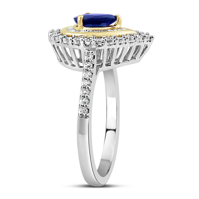Pear-Shaped Sapphire & Diamond Halo Ring in 10k White & Yellow Gold image number null