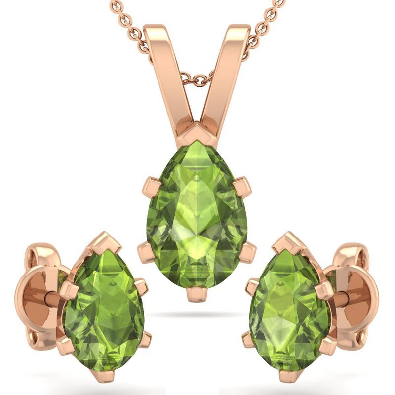 Pear Peridot Necklace & Earring Jewelry Set in 14k Rose Gold Plated Sterling Silver image number null