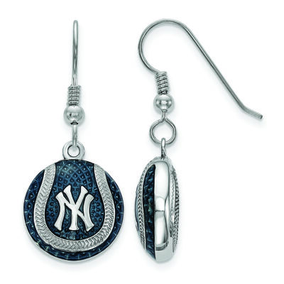 New York Yankees Enameled Dangle Baseball Earrings in Sterling Silver