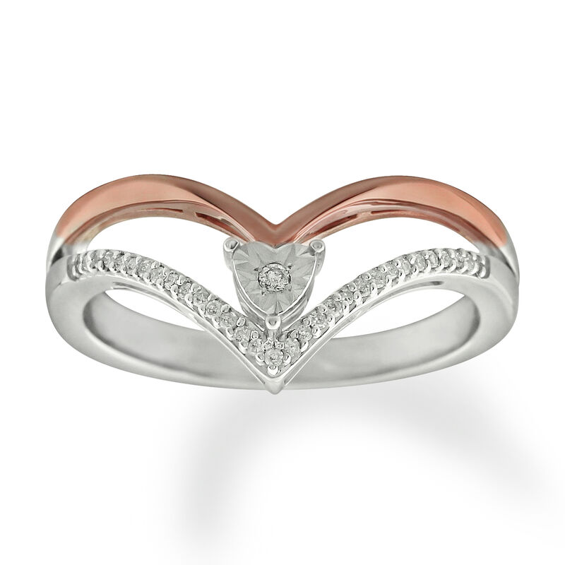 Double V Diamond Heart Ring in 10k Rose & White Gold image number null