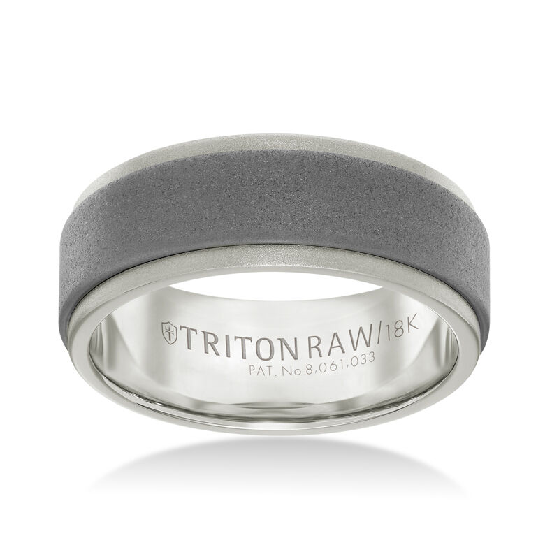 TritonRAW Tungsten Flat Matte Men's Band with High Polished 18KW Edges and Interior Detail image number null
