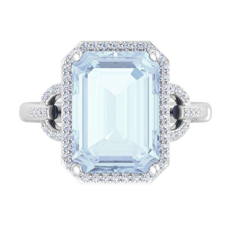 Martha Stewart Emerald Cut Aquamarine and Lab Grown Diamond Halo Ring in Sterling Silver image number null