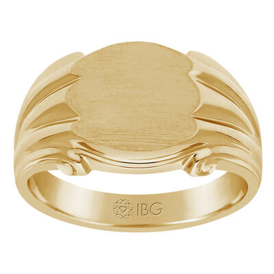 Satin Top and polished Sides Signet Ring 12x10mm in 14 Yellow Gold 