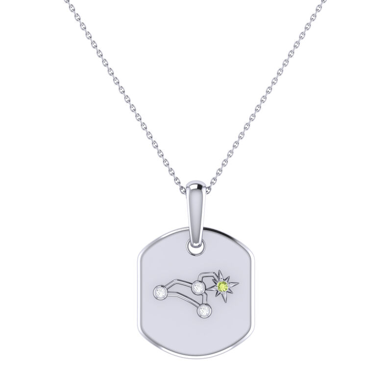 Diamond and Peridot Leo Constellation Zodiac Tag Necklace in Sterling Silver image number null