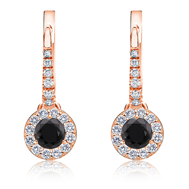 Black Diamond Halo 1/2ct. Drop Earrings in 14k Rose Gold image number null