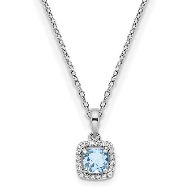 Cushion-Cut Aquamarine & Diamond Halo Pendant in Sterling Silver image number null