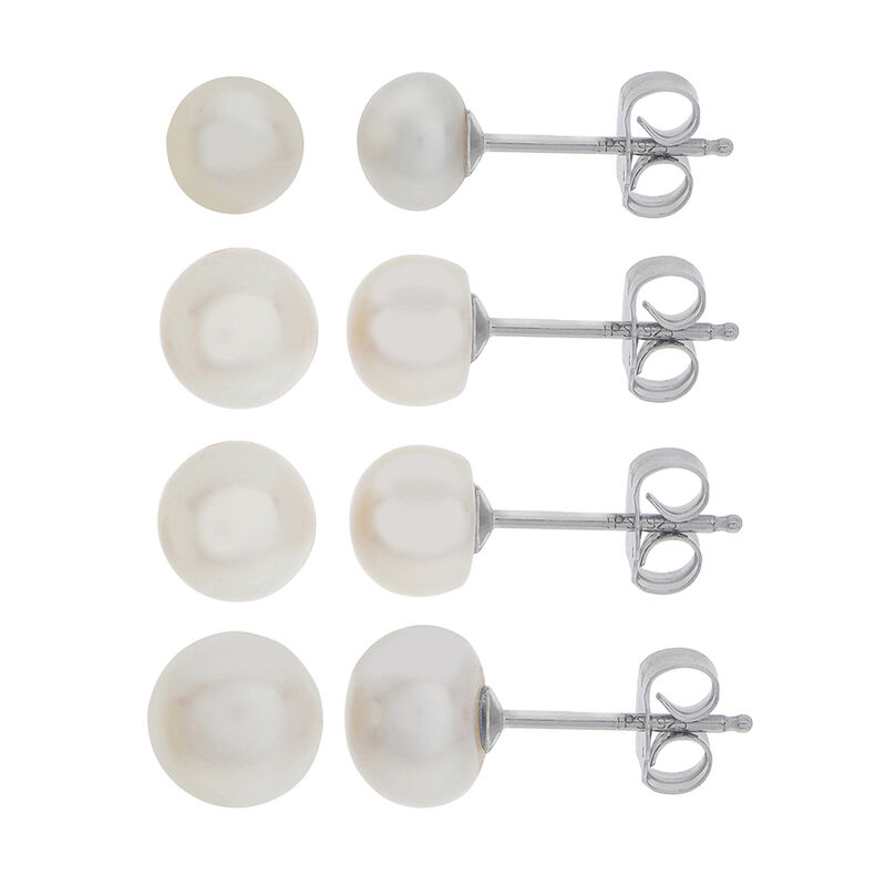 Imperial Pearl Graduated White Freshwater Pearl Stud 4-Pair Earring Set image number null