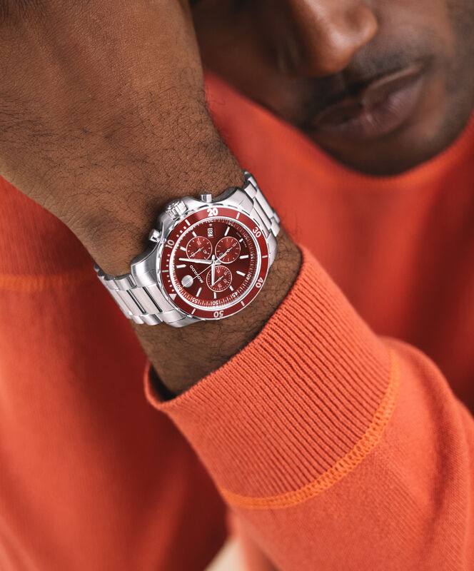 Movado Men's Series 800 Chronograph Deep Red Sunray Dial White Stainless Steel 42mm Watch 2600194 image number null