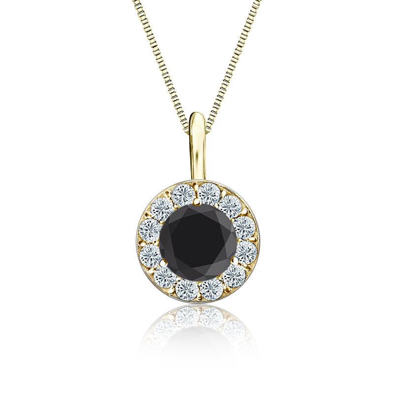 Black & White Diamond Halo Pendant 1½ ct. in 14k Yellow Gold image number null