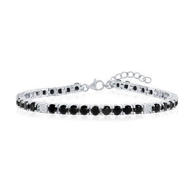 5mm Onyx/Micro Pave Cubic Zirconia 7.5" Tennis Bracelet in Sterling Silver