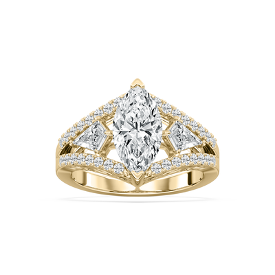 Marquise Lab Grown Diamond 3ctw. Horizontal Kite Accent Engagement Ring in 14k Yellow Gold