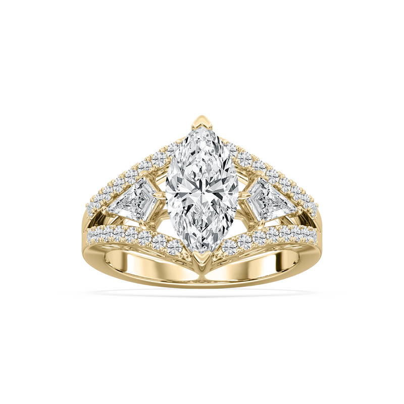 Marquise Lab Grown Diamond 3ctw. Horizontal Kite Accent Engagement Ring in 14k Yellow Gold image number null