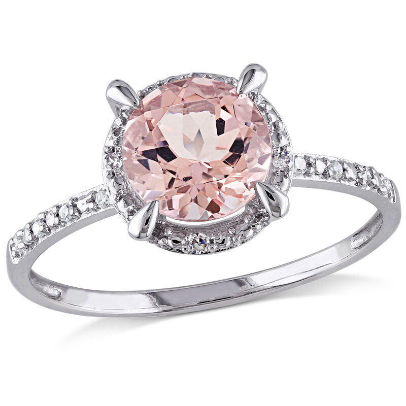 Round Cut Morganite and Diamond Ring in 10k White Gold image number null