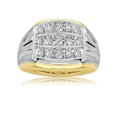 IBGoodman 1ct. Men's 14k White & Yellow Three-Row Diamond Ring
