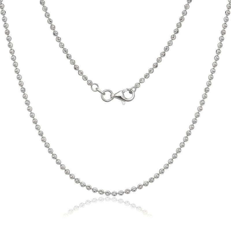 Diamond Cut Moon Bead 18" Chain 2mm in Sterling Silver image number null