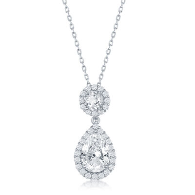 Brilliant & Pear Cubic Zirconia Necklace in Sterling Silver
