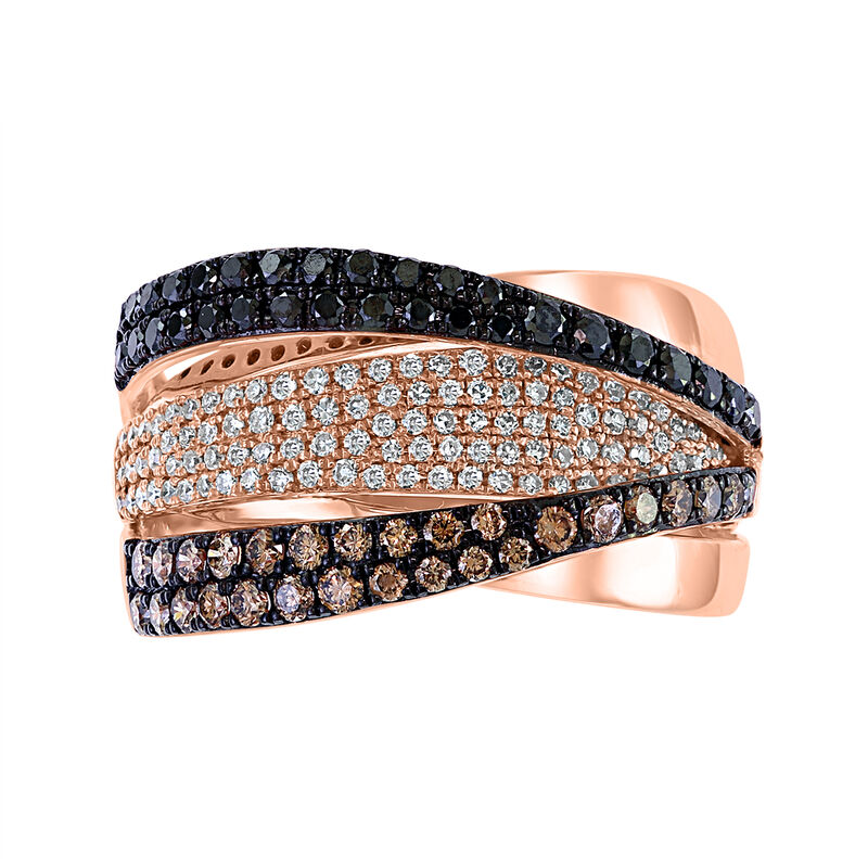 EFFY Brilliant-Cut .85ctw. White Black Espresso Diamond Crossover Fashion Ring in 14k Rose Gold image number null