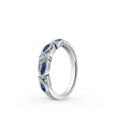 Blue Sapphire and Marquise-Cut Diamond Botanical Band in 18k White Gold K155BD-B