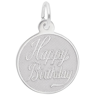 Small Happy Birthday Charm in 14k White Gold