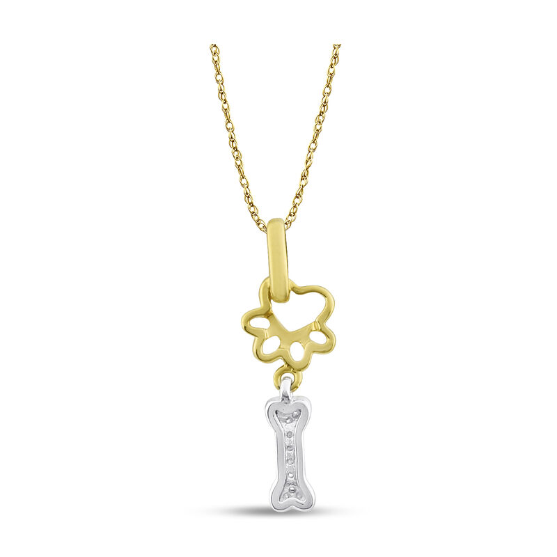 Paw Print & Diamond Dog Bone Pendant in Sterling Silver & 10k Yellow Gold image number null