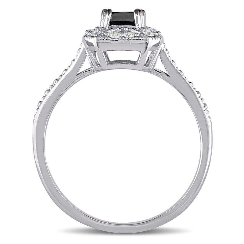 Princess-Cut Black & White Diamond Halo 3/5ctw. Engagement Ring in 10k White Gold image number null