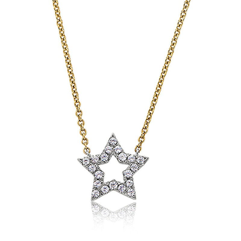 Diamond Open-Star Pendant in 14k Yellow Gold image number null