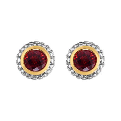 Garnet Double Halo Earrings in Sterling Silver
