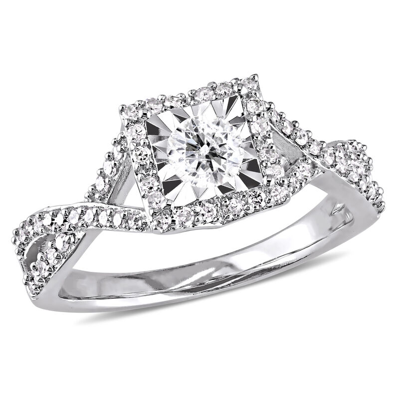 Diamond Halo Crossover 1/2ctw. Engagement Ring in Sterling Silver image number null