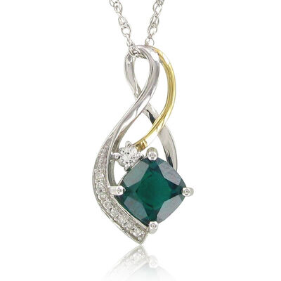 Created Emerald, Created White Sapphire & Diamond Pendant