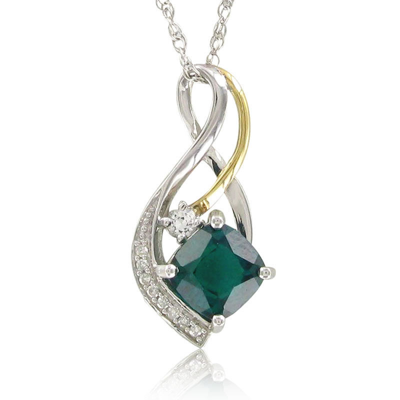 Created Emerald, Created White Sapphire & Diamond Pendant image number null