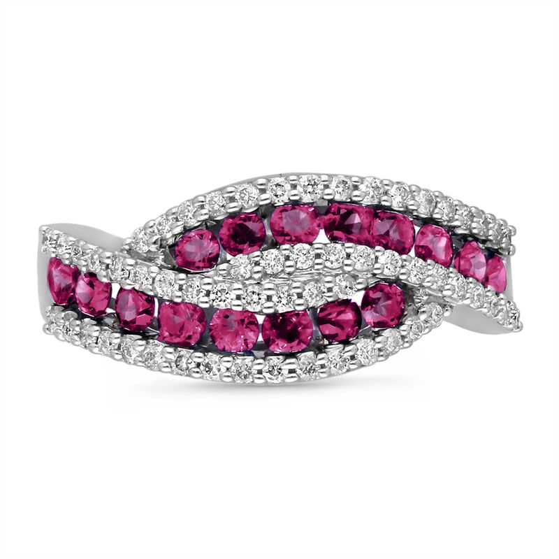 Ruby and Diamond Anniversary Ring 1/3ctw in 14k White Gold image number null