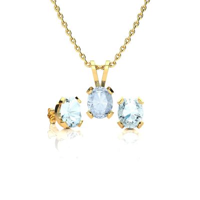 Oval-Cut Aquamarine Necklace & Earring Jewelry Set in 14k Yellow Gold Plated Sterling Silver
