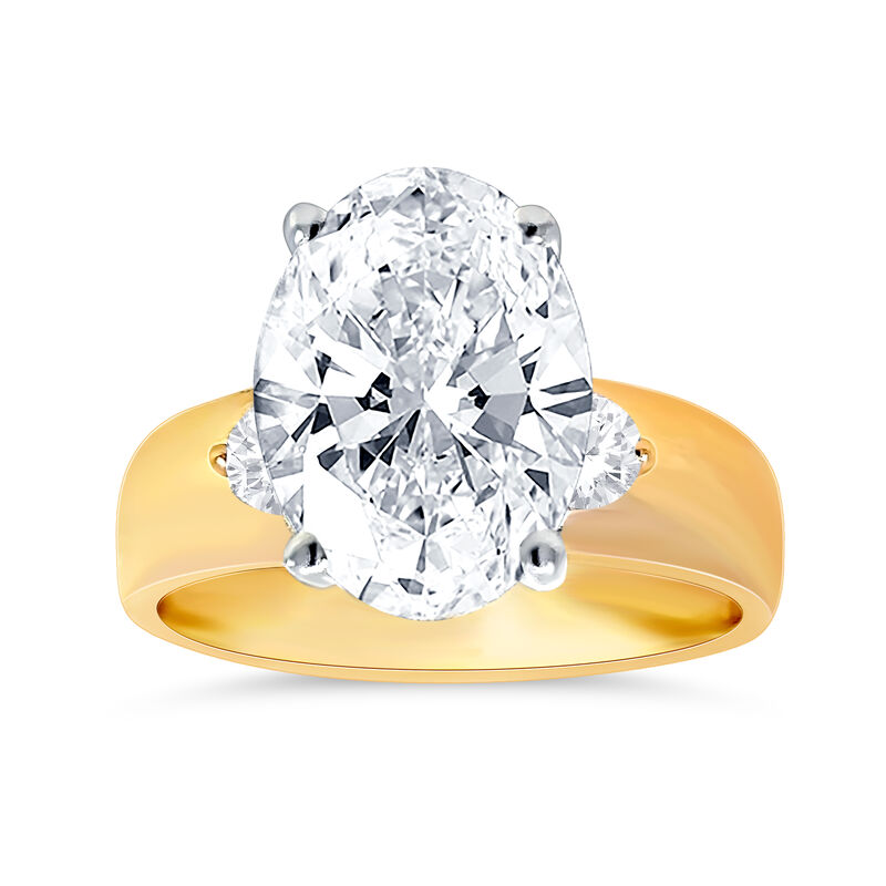 Oval-Cut Lab Grown 4 1/4ctw. Diamond Three-Stone Wide Band Engagement Ring in 14k Yellow Gold image number null