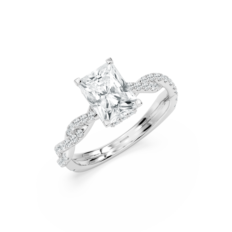Radiant Lab Grown Diamond 2 1/2ctw. Hidden Halo Twist Bridal Engagement Ring in 14k White Gold image number null